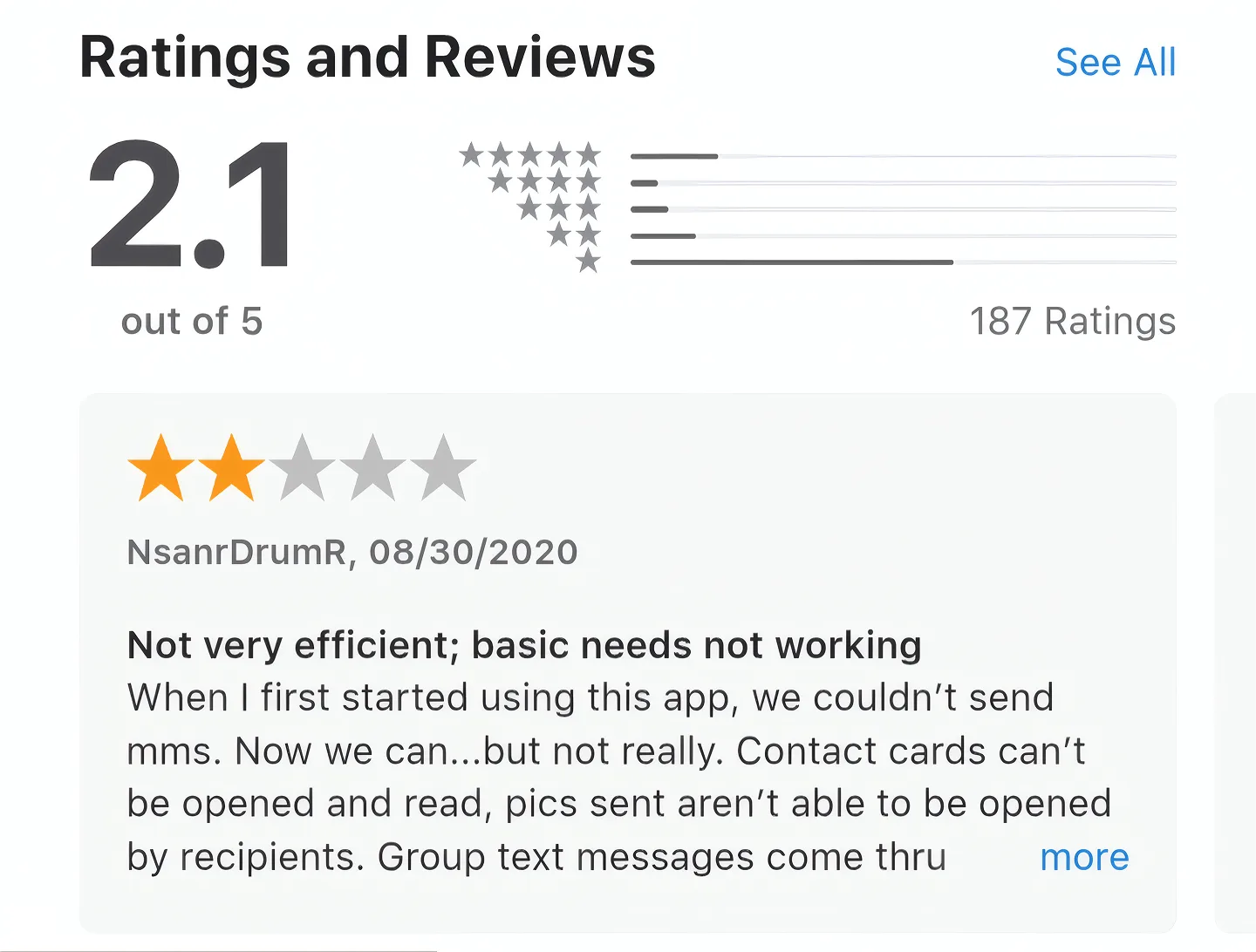 Previous app efforts failed to gain traction with poor reviews.
